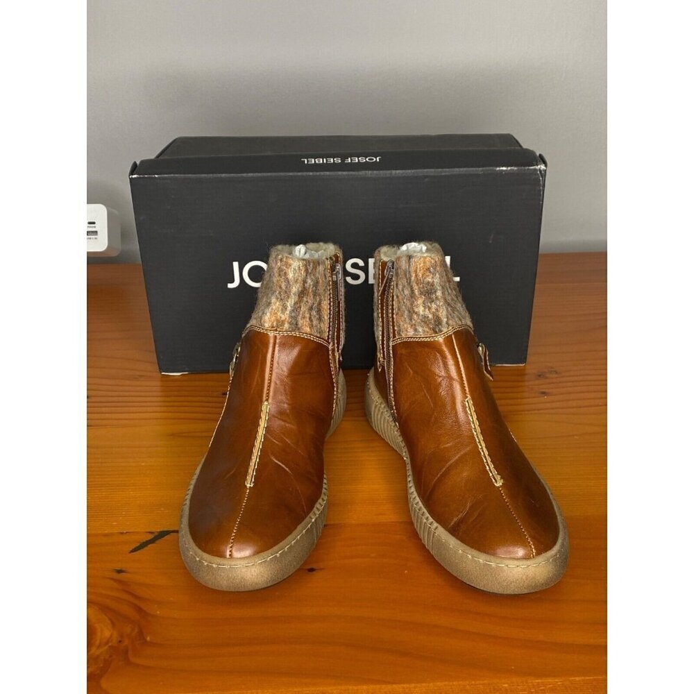 Josef Seibel Maren 22 Shearling-Lined Brown Leather Boots comfort size 6 / 37